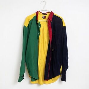 Tommy Hilfiger Green Yellow Navy Colorblock Lightweight Shirt Jacket